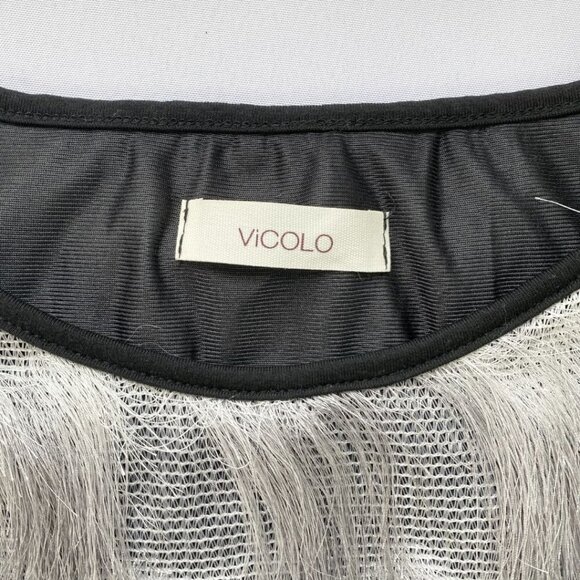 VICOLO SILVER FRINGED PARTY COCKTAIL BURLESQUE TANK TOP - S - Picture 5 of 8